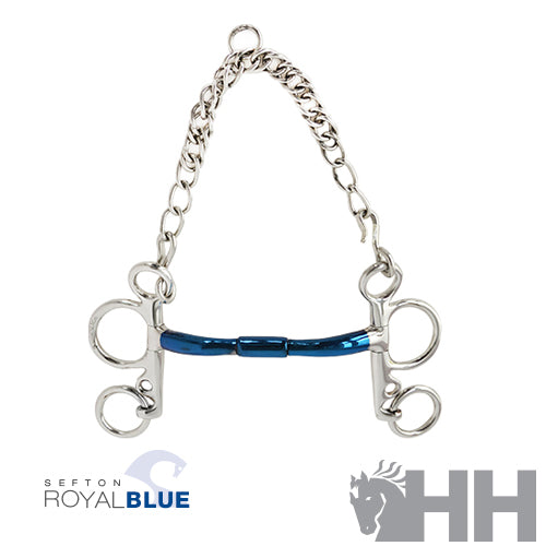 BOCADO SEFTON ROYAL BLUE PELHAM EMBOCADURA RECTA GIRATORIA CON ARCO 13.5 cm